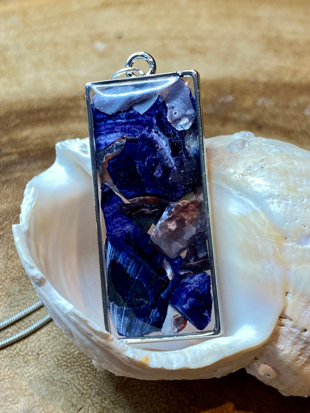 Blue Mussel Shell Pendant & Chain